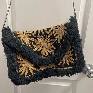 authentic Greek black and gold beaded clutch